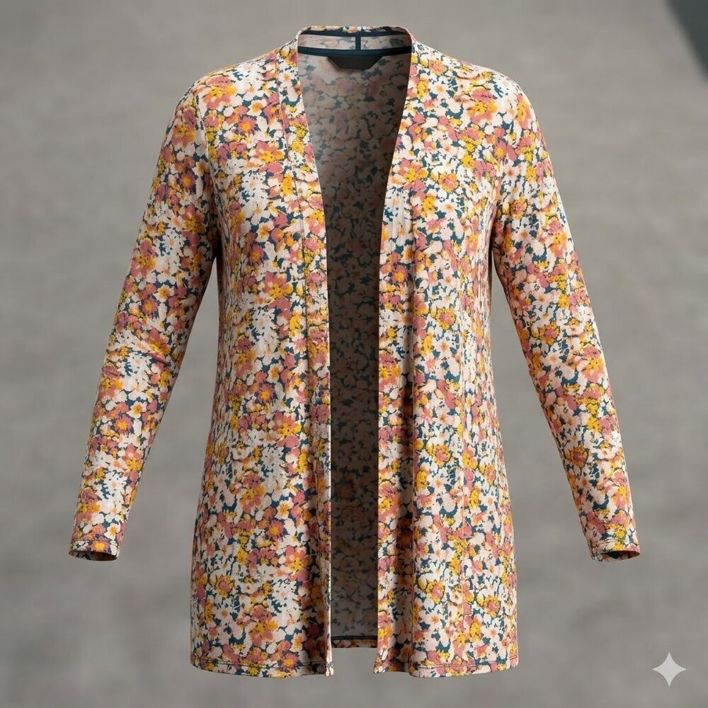 Lands' End Floral Open-Front Cardigan - Size M